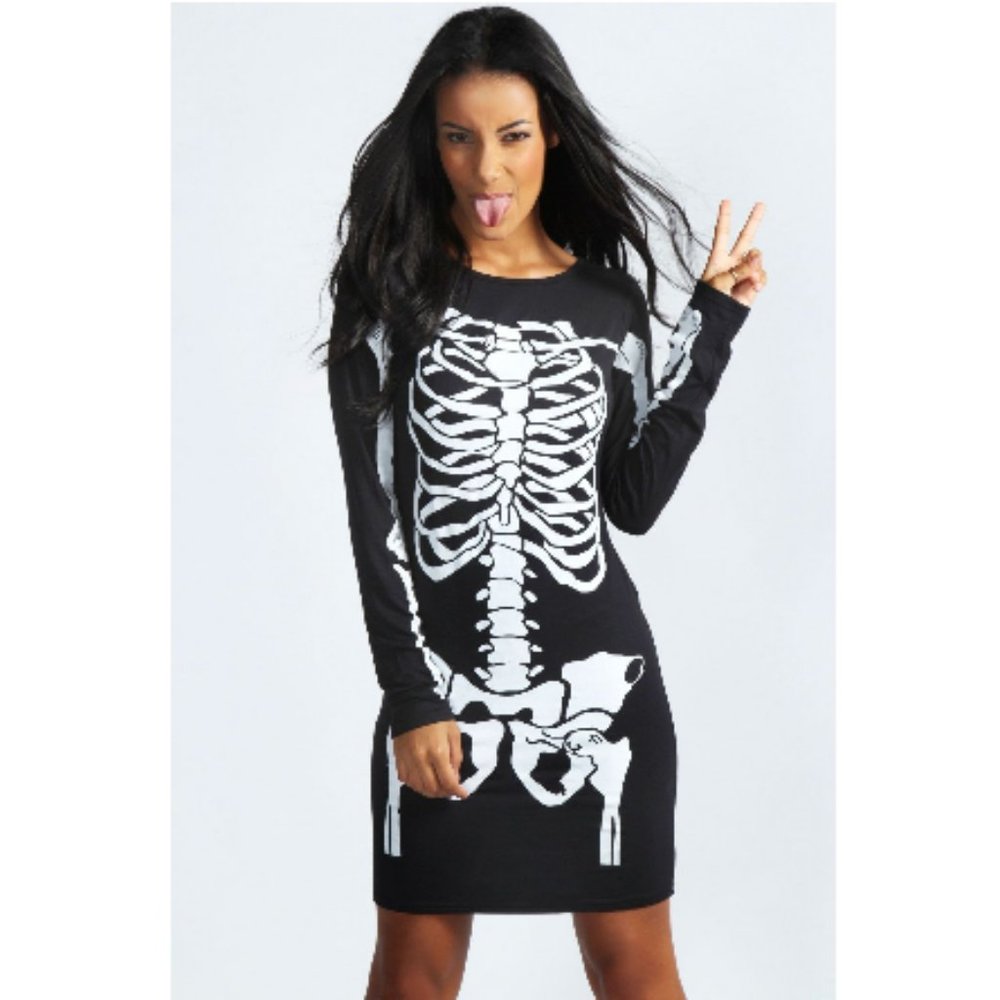 Boohoo Halloween Skeleton Bodycon Dress
